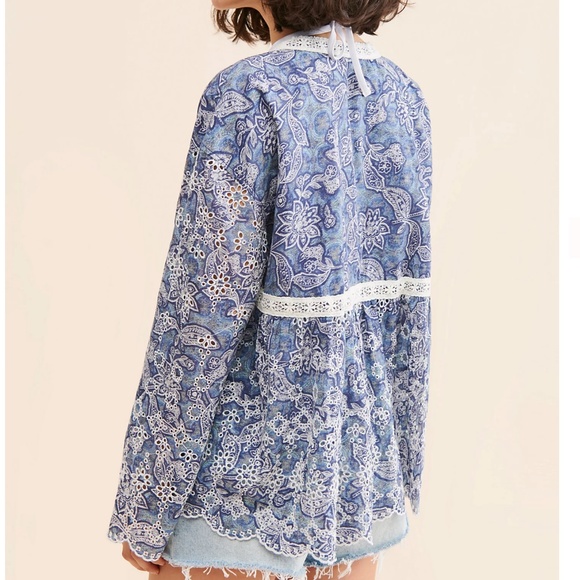Free People Anissa Bed Jacket in Blue Combo sz small NWT - Picture 2 of 4